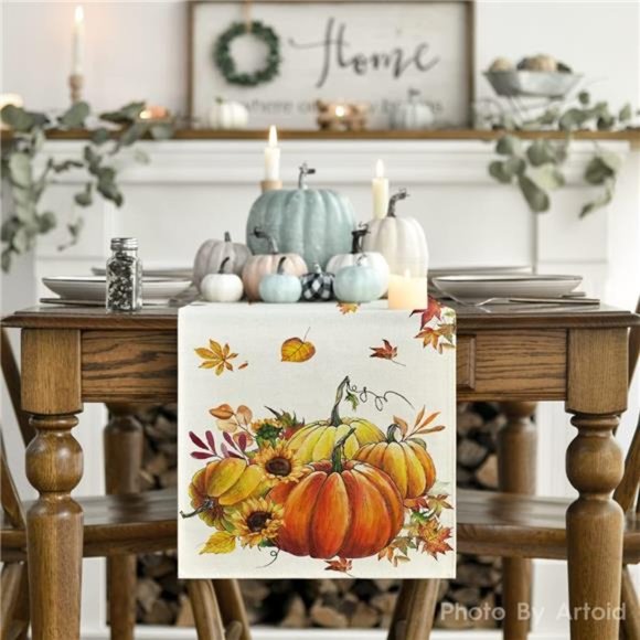 Pumpkins Thanksgiving Table Runner, Kitchen Dining Table Decoration 13 x 72 Inch - Picture 5 of 6